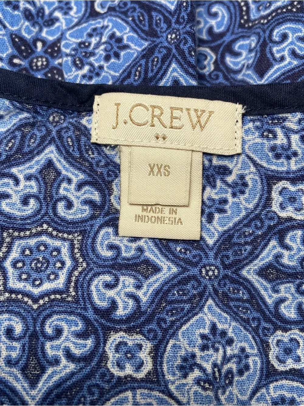 J. Crew Womens XXS Cotton Beach Cover Up Mini Dress Blue Geometric Boho